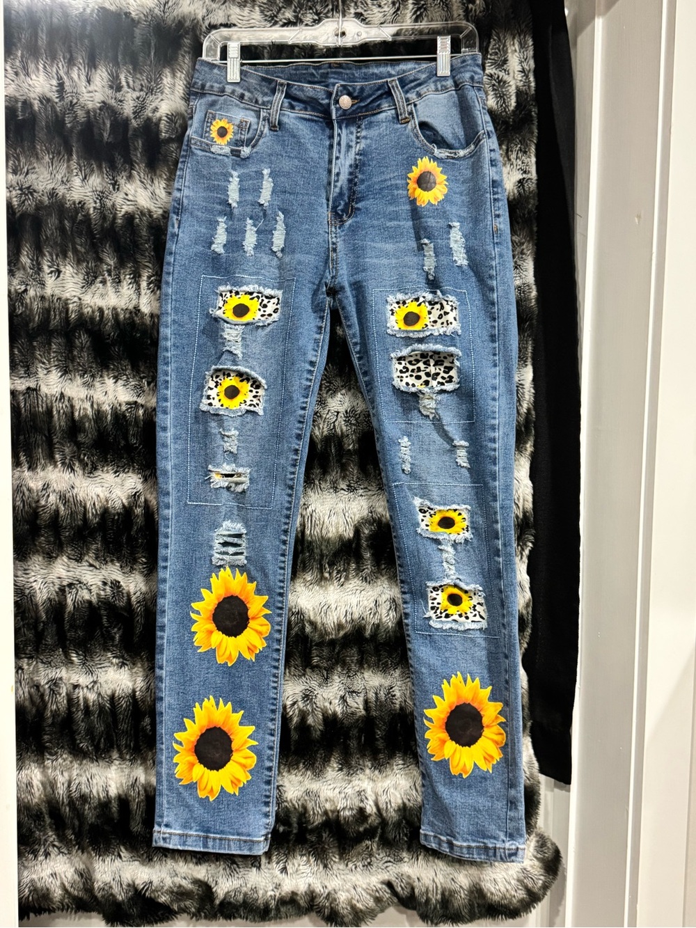 Sunflower Painted  Distressed Women’s Jeans - Blue